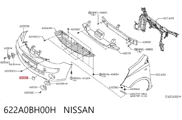 Tapa del enganche de remolcado delantera 622A0BH00H Nissan/Infiniti