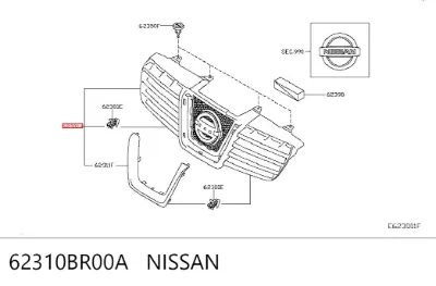 Parrilla del radiador NISSAN 62310BR00A