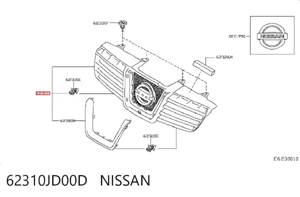 Parrilla 62310JD00D Nissan/Infiniti