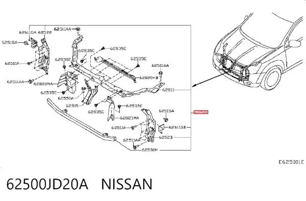 Soporte de radiador 62500JD20A Nissan/Infiniti