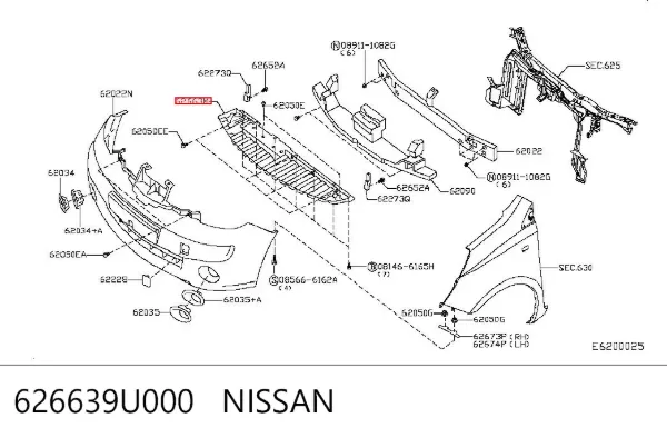 Protector para parachoques 626639U000 Nissan/Infiniti