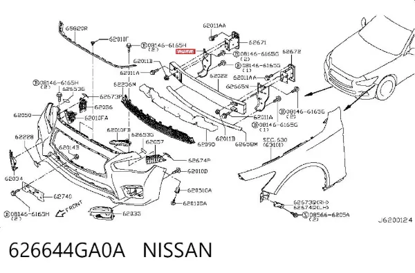 Soporte del absorbedor del parachoques delantero 626644GA0A Nissan/Infiniti