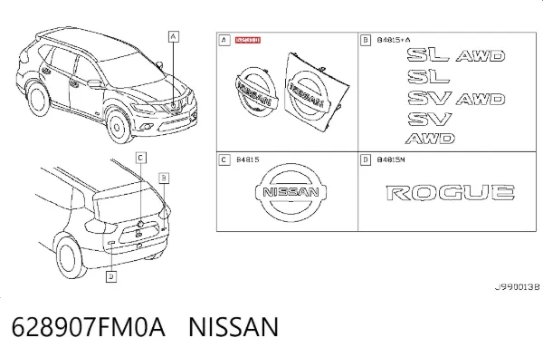 Emblema de la parrilla del radiador 628907FM0A Nissan/Infiniti