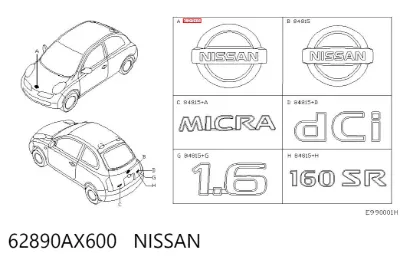 Emblema de capó NISSAN 62890AX600