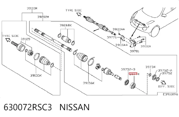 Soporte de rodamiento intermedio del semieje delantero 630072RSC3 Nissan/Infiniti