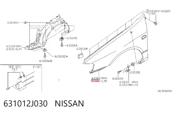 Aleta delantera izquierda 631012J030 Nissan/Infiniti