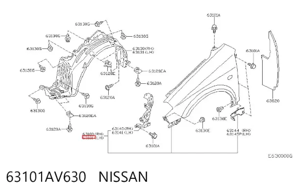 Aleta delantera izquierda 63101AV630 Nissan/Infiniti