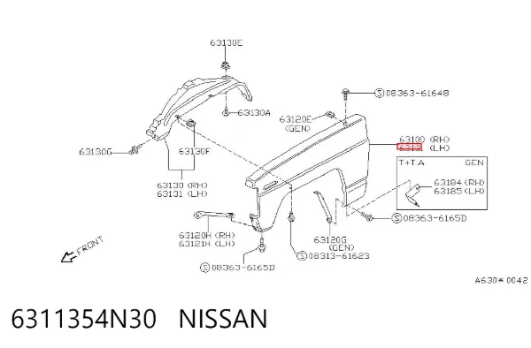 Aleta delantera izquierda 6311354N30 Nissan/Infiniti