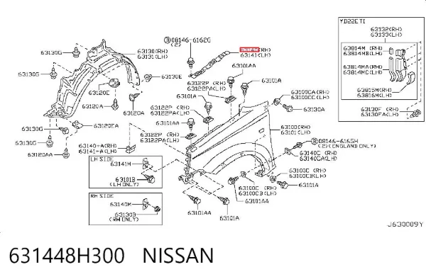 Soporte superior del guardabarros delantero derecho 631448H300 Nissan/Infiniti