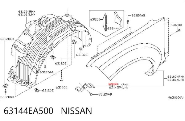 Soporte delantero de guardabarros delantero derecho 63144EA500 Nissan/Infiniti