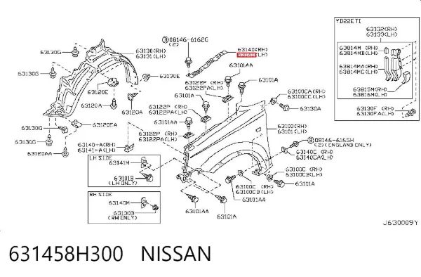 Soporte superior de guardabarros delantero izquierdo 631458H300 Nissan/Infiniti