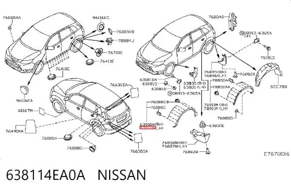 Extensión de aleta delantera izquierda 638114EA0A Nissan/Infiniti