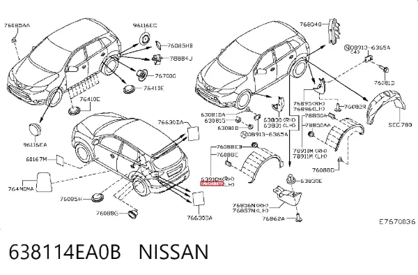Extensión de aleta delantera izquierda 638114EA0B Nissan/Infiniti
