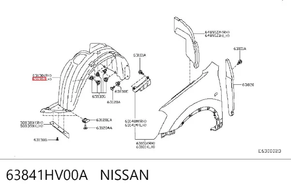 Guardalodos interior izquierdo, guardafango delantero 63841HV00A Nissan/Infiniti