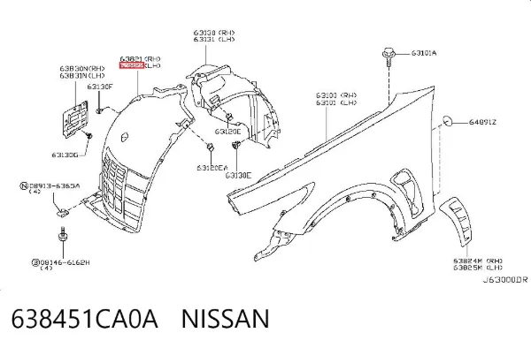 Guardalodos delantero izquierdo 638451CA0A Nissan/Infiniti