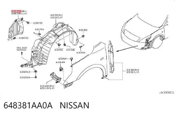 Protección derecha del motor 648381AA0A Nissan/Infiniti