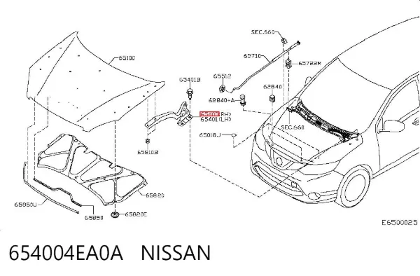 Bisagra derecha del capó 654004EA0A Nissan/Infiniti