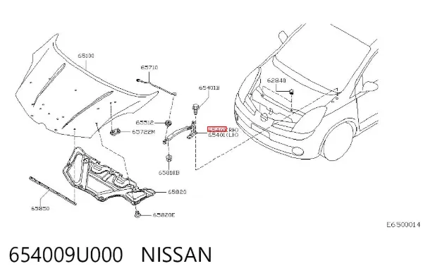 Bisagra derecha del capó 654009U000 Nissan/Infiniti