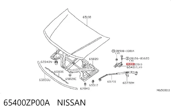 Bisagra derecha del capó 65400ZP00A Nissan/Infiniti