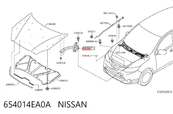 Bisagra izquierda del capó 654014EA0A Nissan/Infiniti