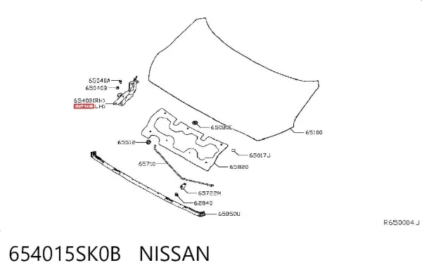 Bisagra izquierda del capó 654015SK0B Nissan/Infiniti