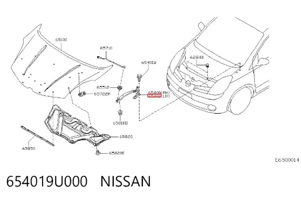 Bisagra izquierda del capó 654019U000 Nissan/Infiniti