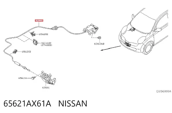 Cable de capó del motor 65621AX61A Nissan/Infiniti