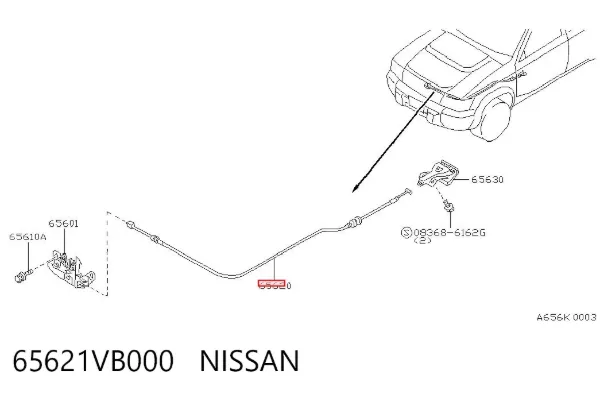 Cable de capó del motor 65621VB000 Nissan/Infiniti