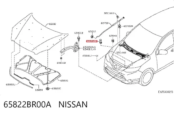 Tope del capó 65822BR00A Nissan/Infiniti