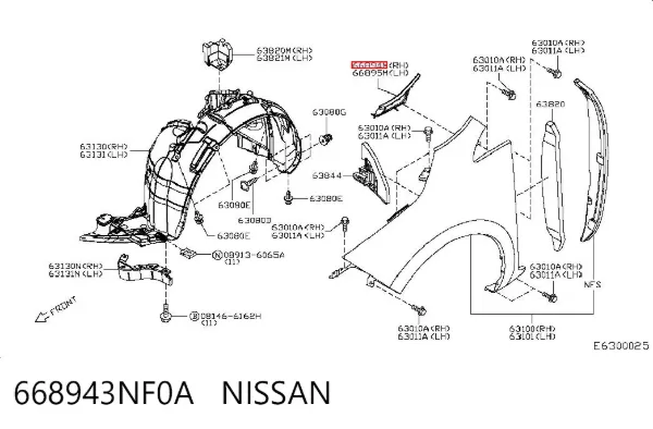 Moldura del guardabarros delantero derecho 668943NF0A Nissan/Infiniti