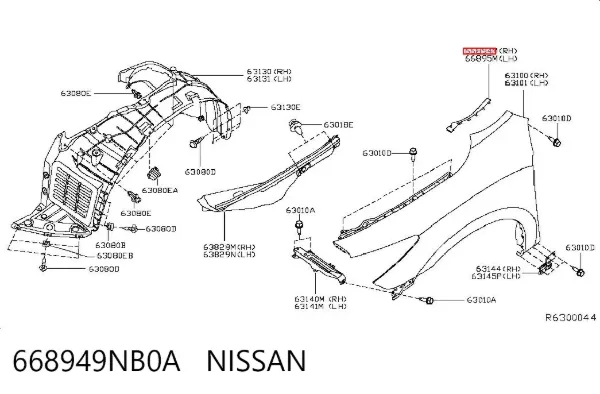 Moldura del guardabarros delantero derecho 668949NB0A Nissan/Infiniti