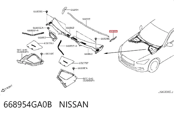 Moldura del guardabarros delantero izquierdo 668954GA0B Nissan/Infiniti