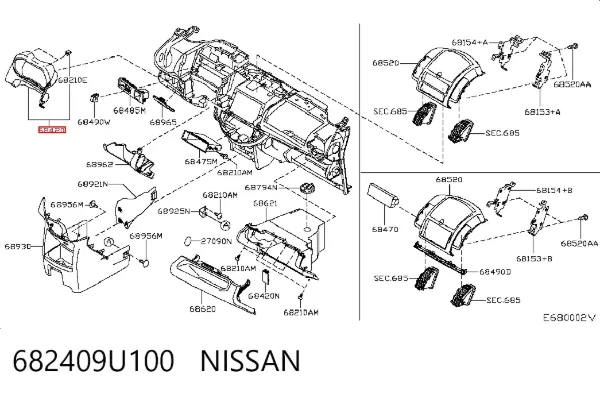 Moldura del tablero de instrumentos 682409U100 Nissan/Infiniti