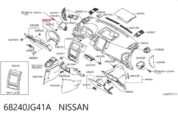 Moldura del tablero de instrumentos 68240JG41A Nissan/Infiniti