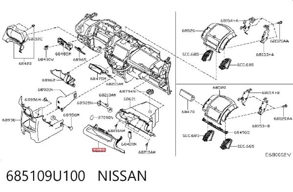 Tapa guantera 685109U100 Nissan/Infiniti