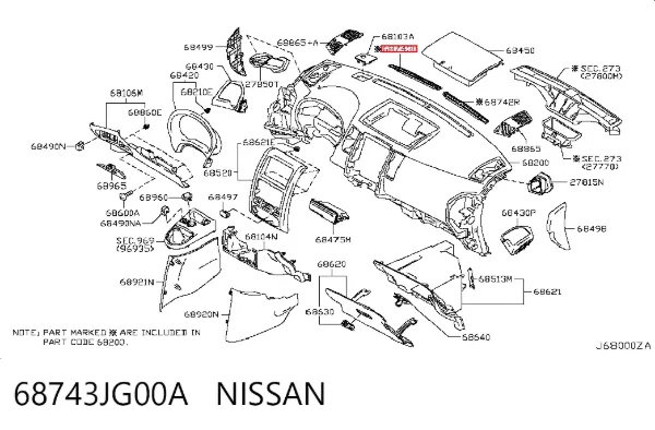 Rejilla de ventilación del parabrisas en el salpicadero 68743JG00A Nissan/Infiniti