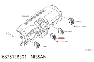 Rejilla de ventilación de salpicadero NISSAN 68751EB301