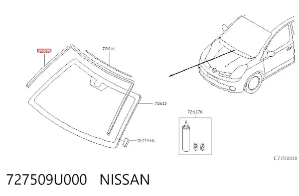 Junta de parabrisas 727509U000 Nissan/Infiniti