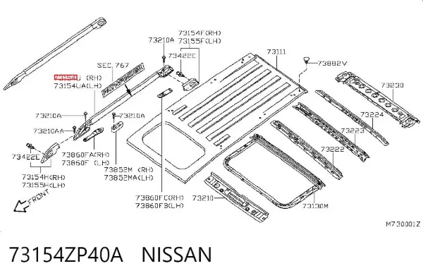 Riel de techo derecho 73154ZP40A Nissan/Infiniti