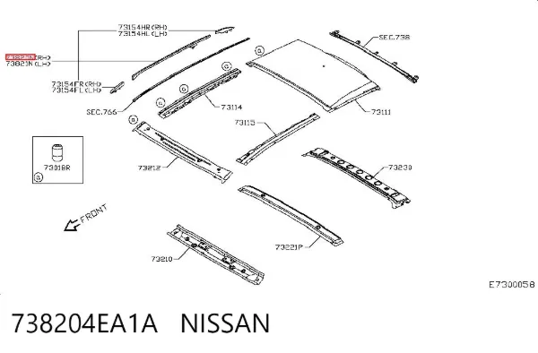 Riel de techo derecho 738204EA1A Nissan/Infiniti