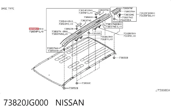 Riel de techo derecho 73820JG000 Nissan/Infiniti