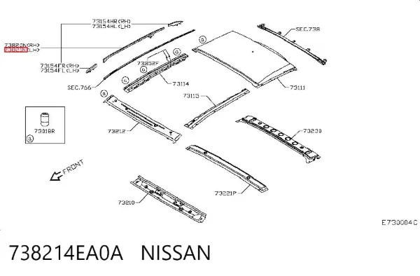 Riel de techo izquierdo 738214EA0A Nissan/Infiniti
