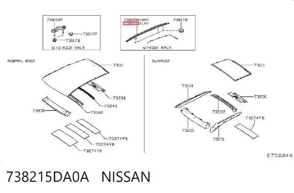 Riel de techo izquierdo 738215DA0A Nissan/Infiniti