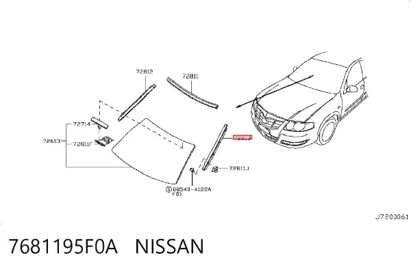 Moldura izquierda del parabrisas 7681195F0A Nissan/Infiniti