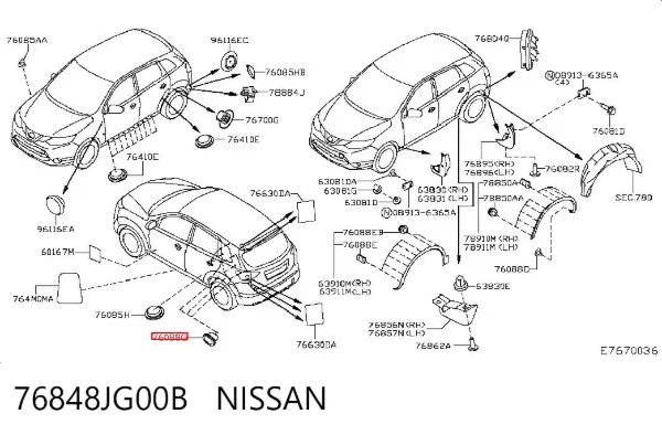 Clip de fijación del guardabarros delantero 76848JG00B Nissan/Infiniti