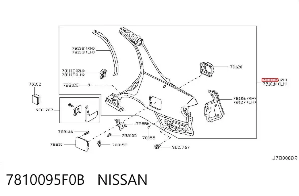Aleta trasera derecha 7810095F0B Nissan/Infiniti