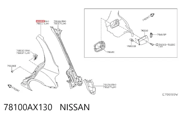 Aleta trasera derecha 78100AX130 Nissan/Infiniti