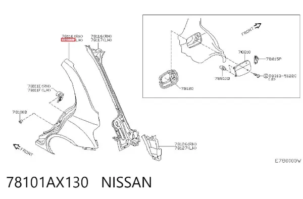 Aleta trasera izquierda 78101AX130 Nissan/Infiniti