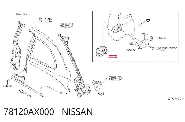 Carcasa del tubo de llenado del tanque de combustible 78120AX000 Nissan/Infiniti