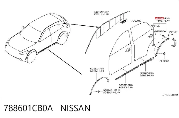 Extensión de la aleta trasera derecha 788601CB0A Nissan/Infiniti